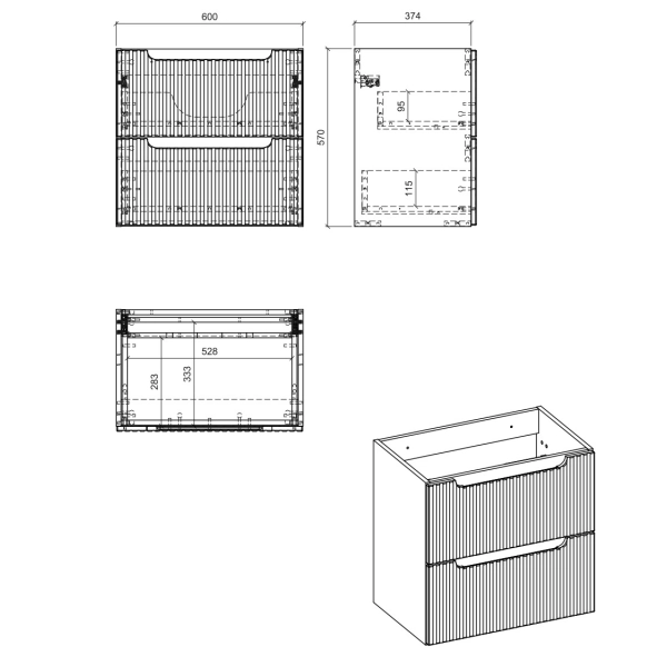 Zestaw Szafka łazienkowa 60 cm czarny mat z umywalką i blatem Nova Black SET-NOB B OAK 60CM D UN BEYOND 5 BM, Comad